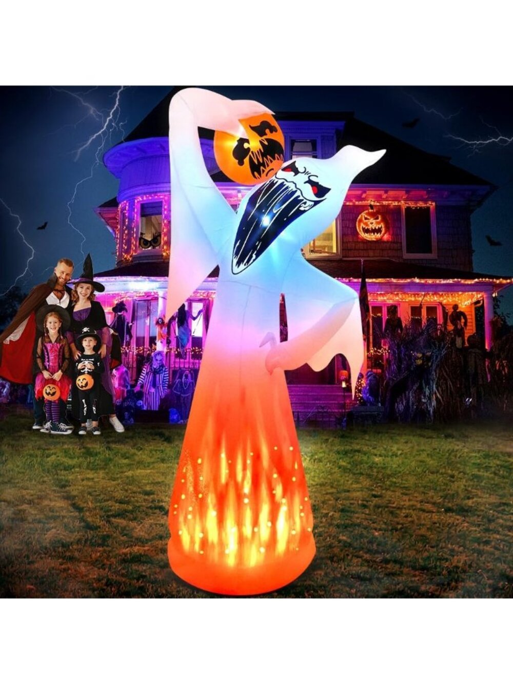 🎃 10FT Halloween Inflatable Scary Ghost Eat Pumpkin with LED Light Decoration